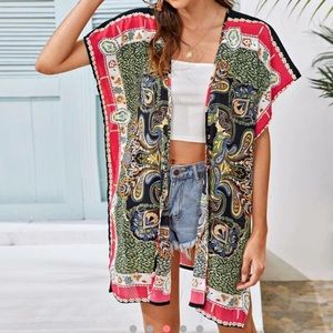 Gorgeous TRIBAL Print Kimono, SPLIT SIDES Open Front Shirt